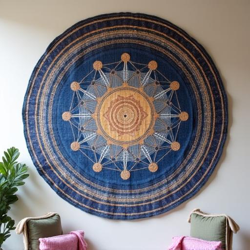 Tapiz de meditación con mandala y geometría sagrada