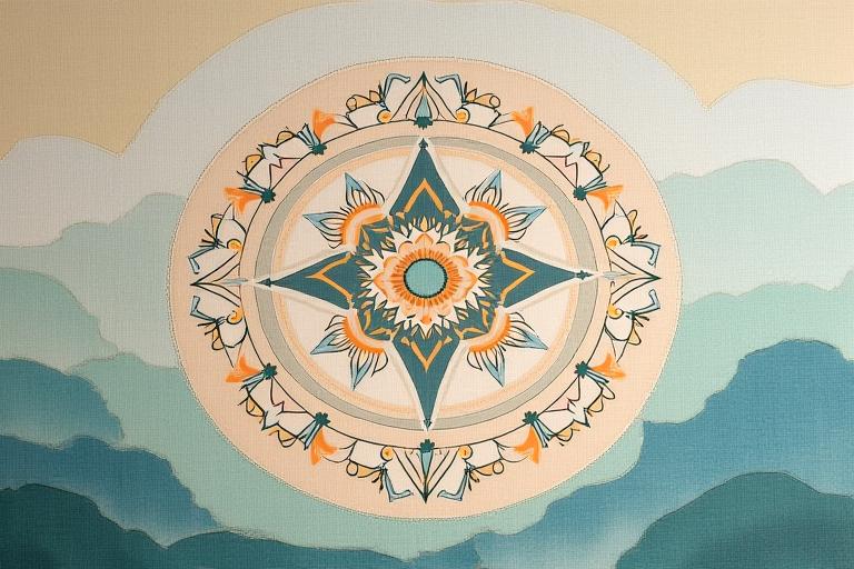 Textiles con patrones de meditación y mandalas zen